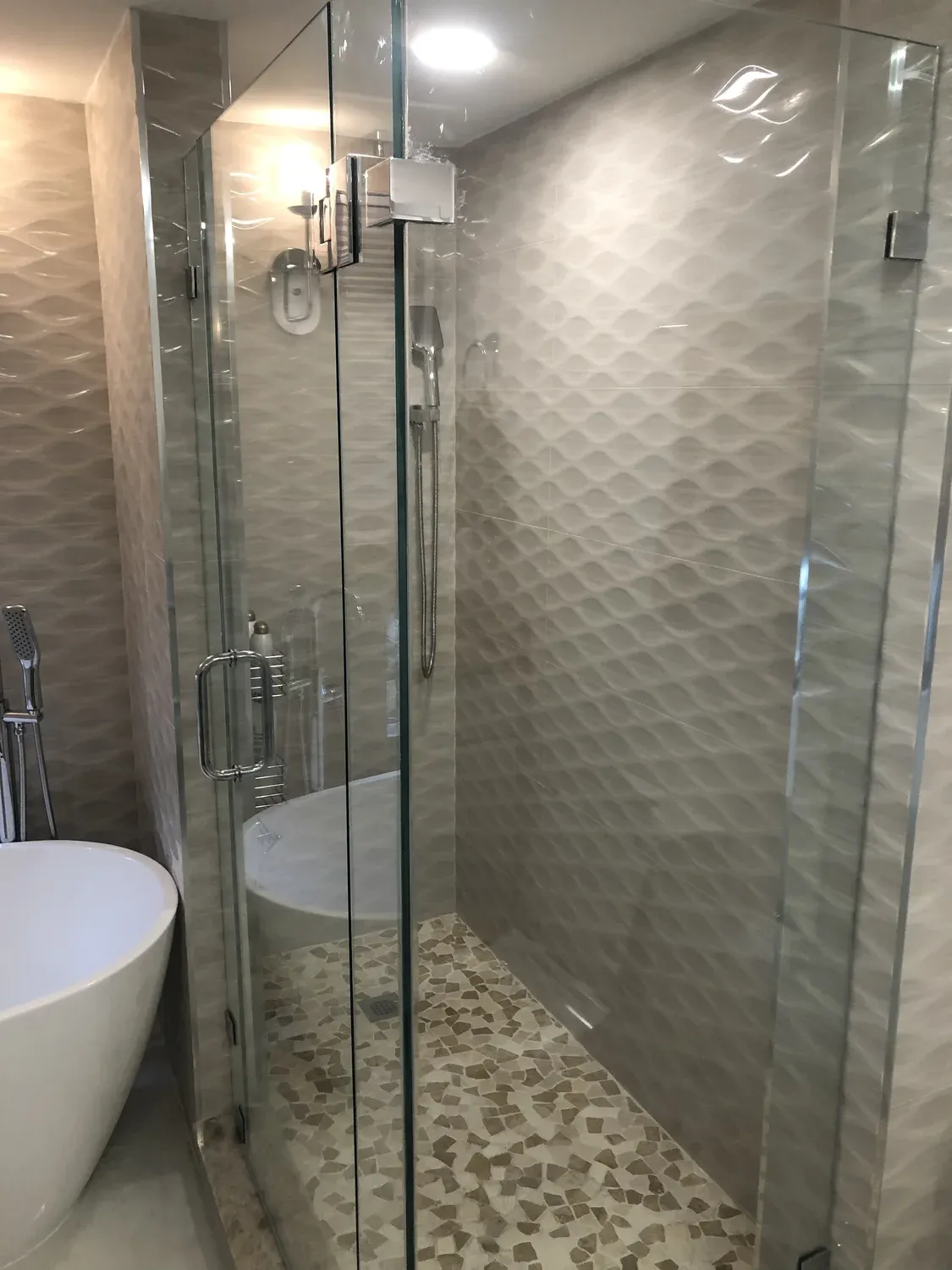 Wave Tile Shower with Soaking Tub
