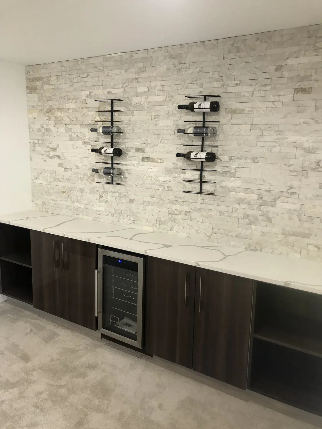 Custom Wine Bar with Stone Wall