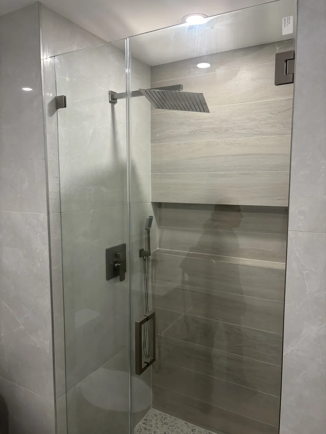 Wood-Tone Tile Shower