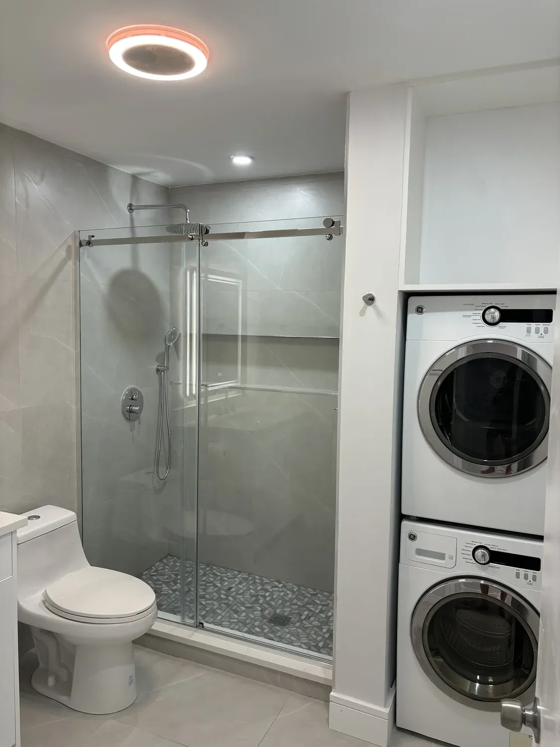 Glass Shower with Wood-Look Tile
