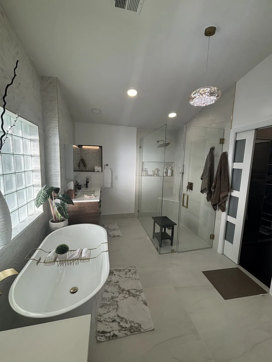 Wave-Textured Tile Shower Suite