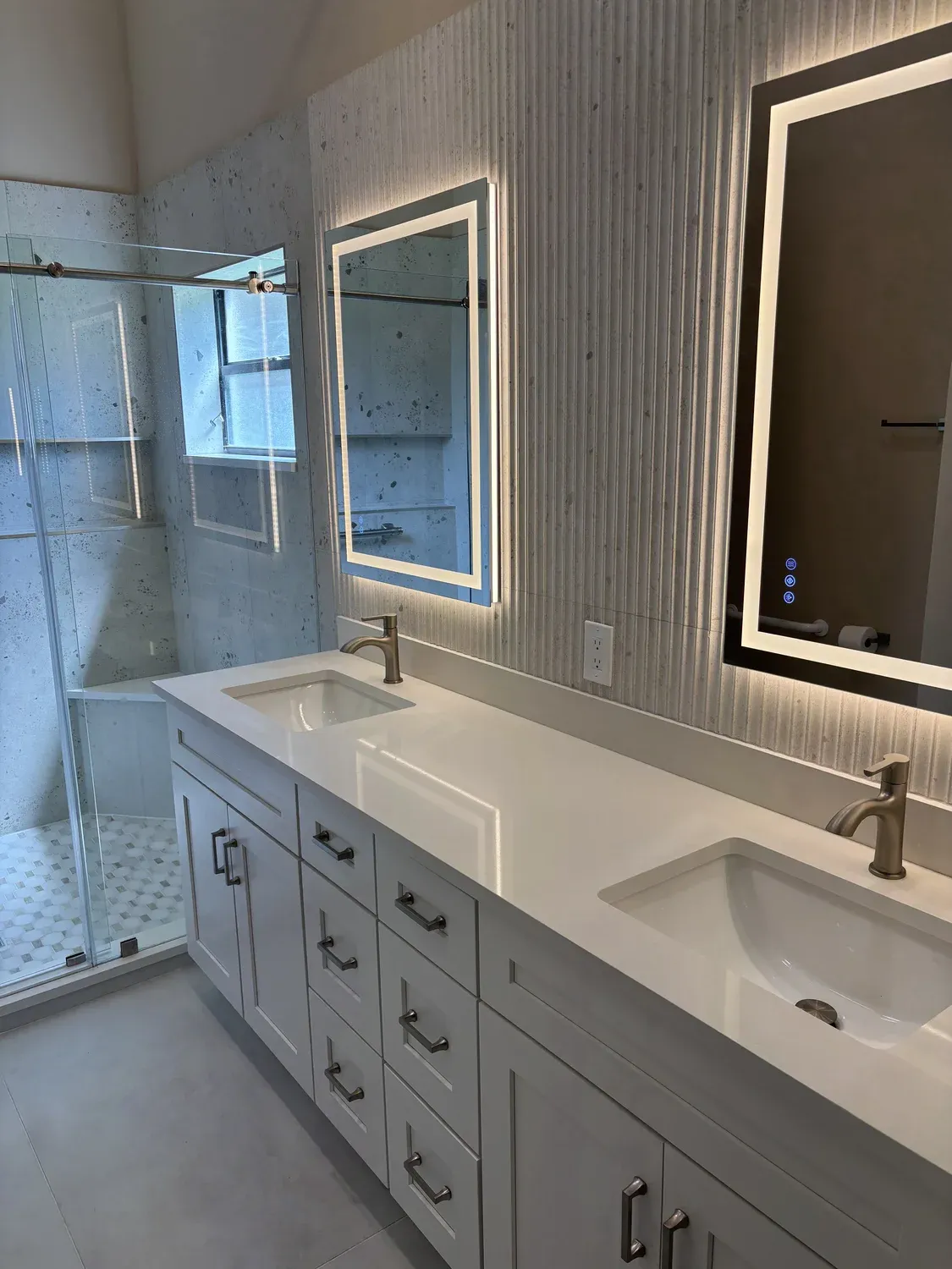 Gray Marble Primary Bathroom